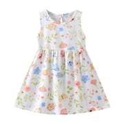 Summer Savings Clearance 2025! loopsun Summer Toddler Baby Girls Sleeveless Dress Graphic Print Children's Clothing White 2-3 Years